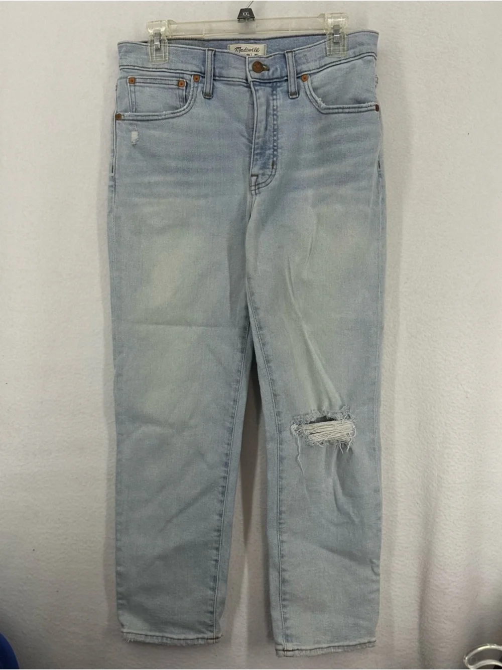 Madewell Mid Rise Classic Straight Light Wash Distressed Jeans 28